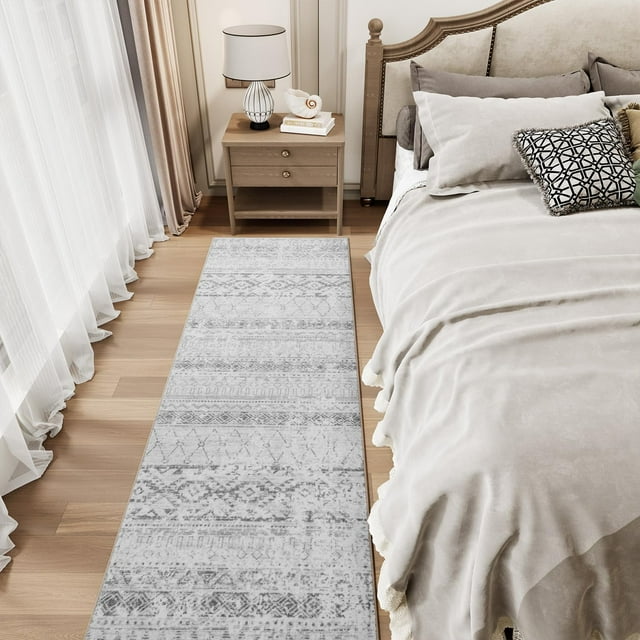 Boho Runner Rug 2x6 ft Modern Moroccan Hallway Runner Rug Washable Kitchen Runner Mat Non Slip Floor Carpet for Kitchen Laundry Room Entryway Bathroom Bedroom Entrance, Grey