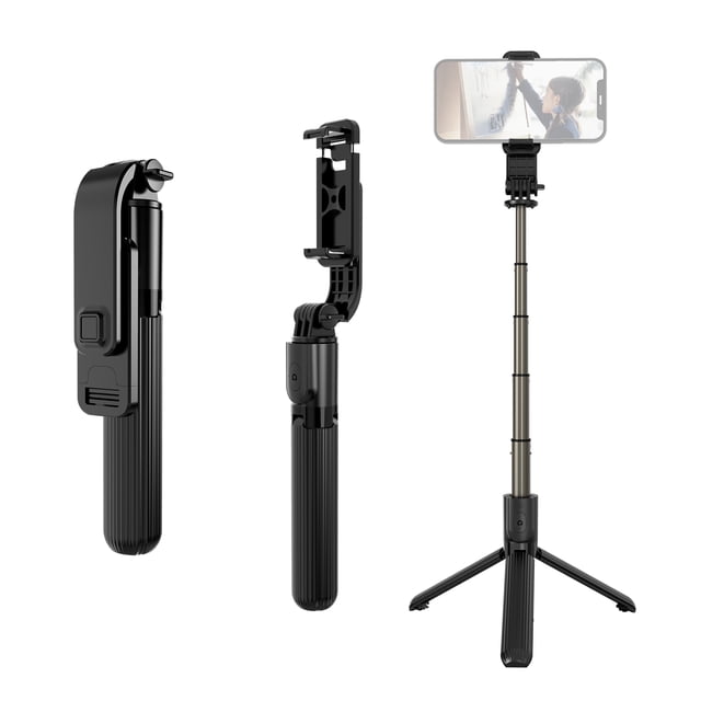 Mistaha Portable Selfie Stick with Foldable Desktop Tripod, 360° Rotation, 5-Section Extension, Bluetooth Remote Control, Video Compatible, Black, 86cm/33.8in, for Android/iOS