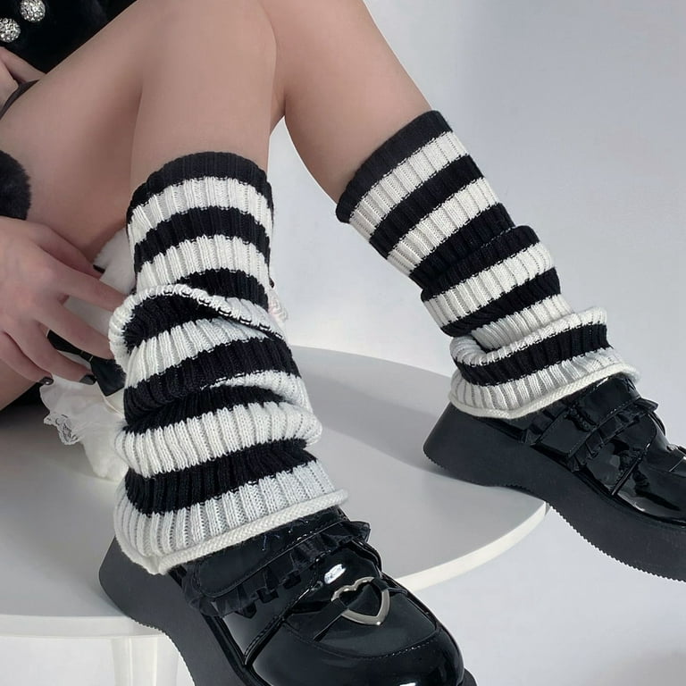 hirigin Women E Girl Goth Knitted Leg Warmers 90s Vintage Stockings, Knee  High Harajuku Preppy Punk Leg Socks