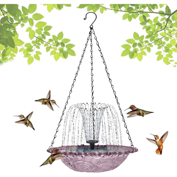 LEJHVAQK Solar Cascade Hanging Bird Bath Fountain - 18" Artistic Scalloped Glass Bowl with Solar Powered Pump - Elegant Outdoor Birdfeeder & Water Feature for Garden, Yard & Patio Decor