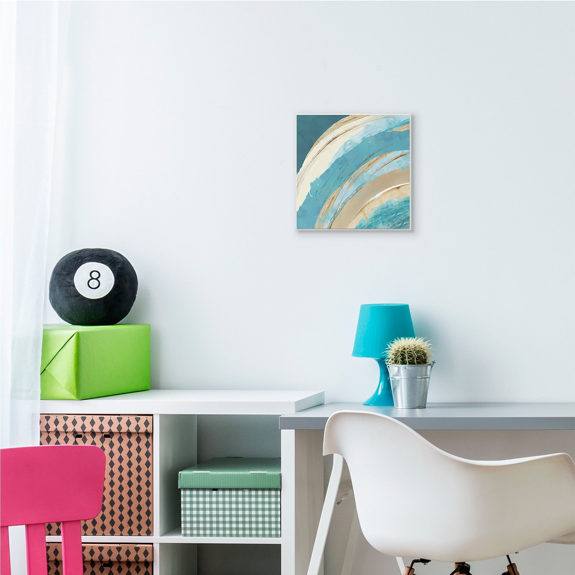 Stupell Industries Blue Wave Rainbow Abstract Blue Beige Arches,12 x 12,Designed by Flora Kouta
