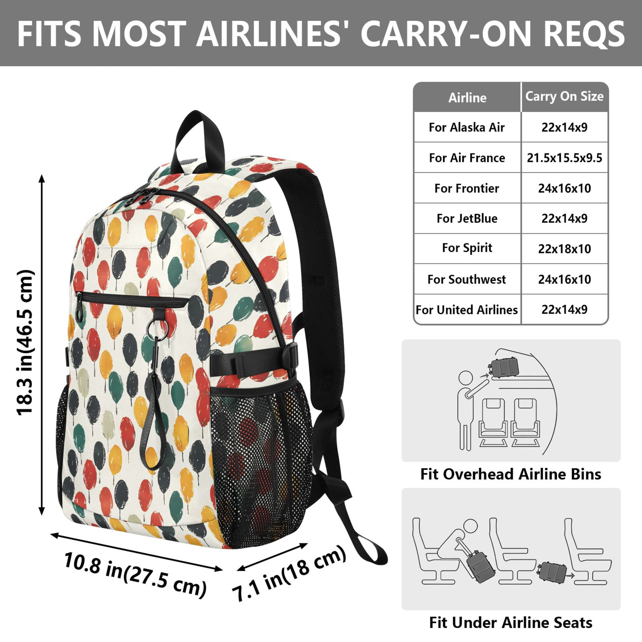 JIALIOU 14" Laptop Backpack Waterproof Airline Approved Stylish Casual Daypack for Travel Business College Work, Colorful Hand Drawn Balloon
