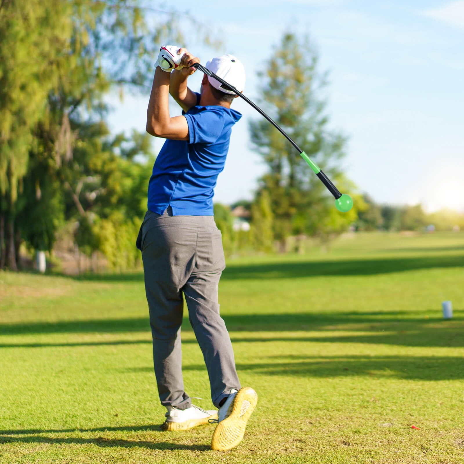 Costway 40" Golf Swing Trainer Aid with Weighted Head for Grip Rhythm Flexibility Balance Green