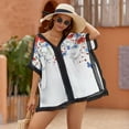 thumbnail image 2 of Independence Day Poppies with Eucalyptus Leaves White Women's Swimsuit Coverup Summer Beach Cover Up Bathing Suit Dress, 2 of 6