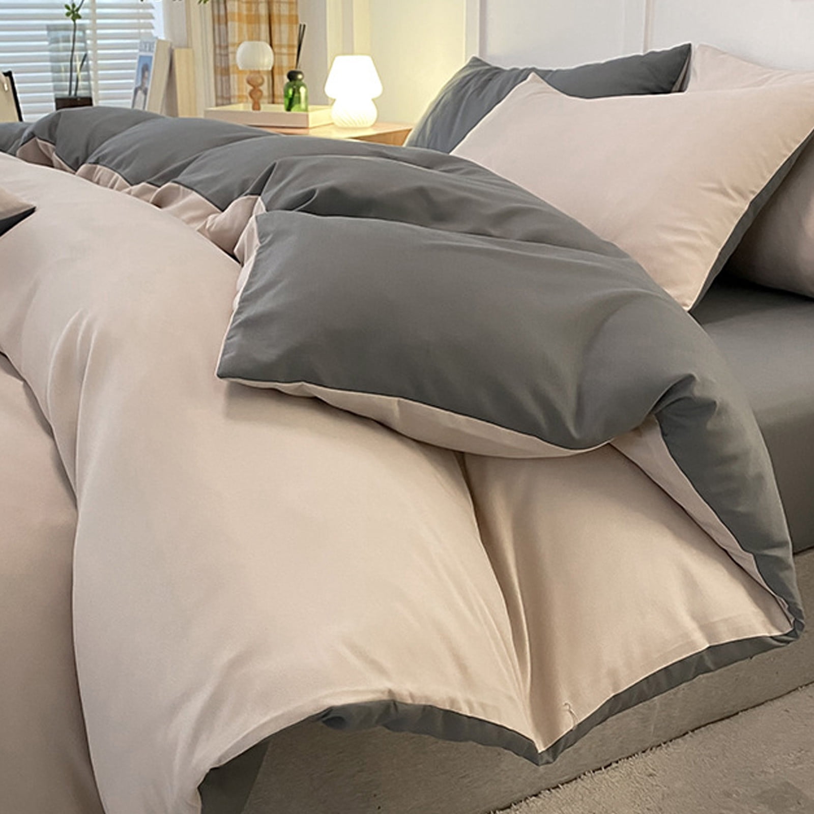 4 Piece Bed Sheets 71x87in Bedding Set with Duvet Cover Fitted Sheet 2 Pillowcases Soft Washed Polyester Wrinkle Free Easy Care by PALIFEUR