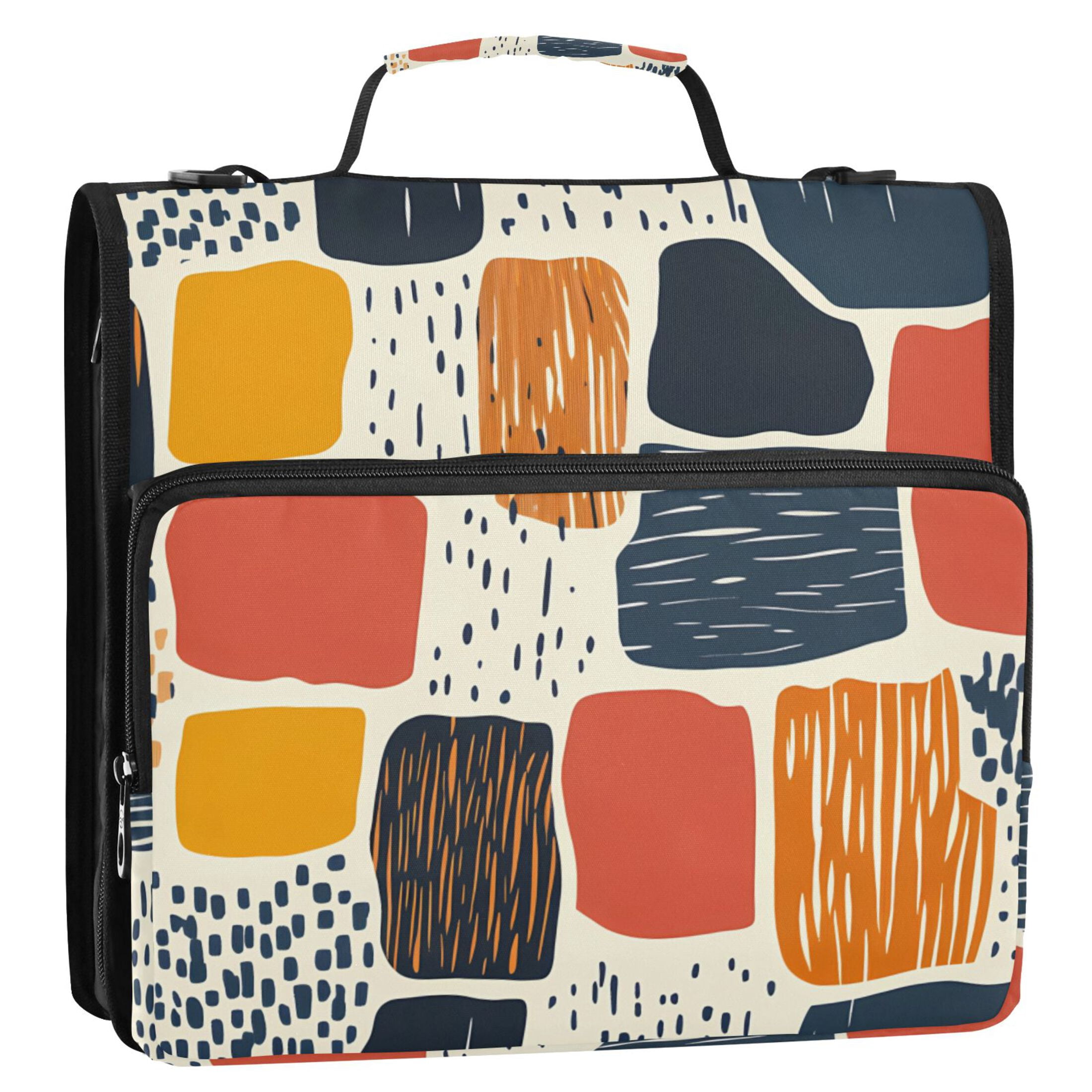 3 Ring Zipper Binder with Shoulder Strap Waterproof Trapper Keeper 2 Inch D-Ring 500 Sheets Capacity Line Block Doodle