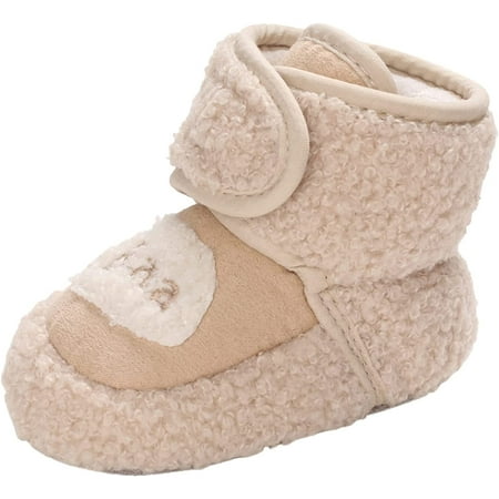 

QWZNDZGR Baby Cozy Fleece Snow Booties Warm Lined Stay On Toddler Soft Winter Warm Crib Booties Shoes House Slipper Crib Shoes
