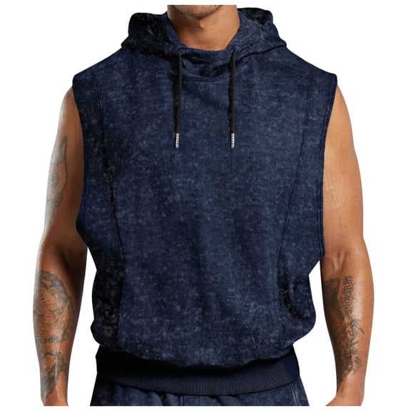 Krdevn Men Vintage Drawstring Hooded Casual Vest Loose and Comfortable Business Vest,Tank Tops Men,XXL