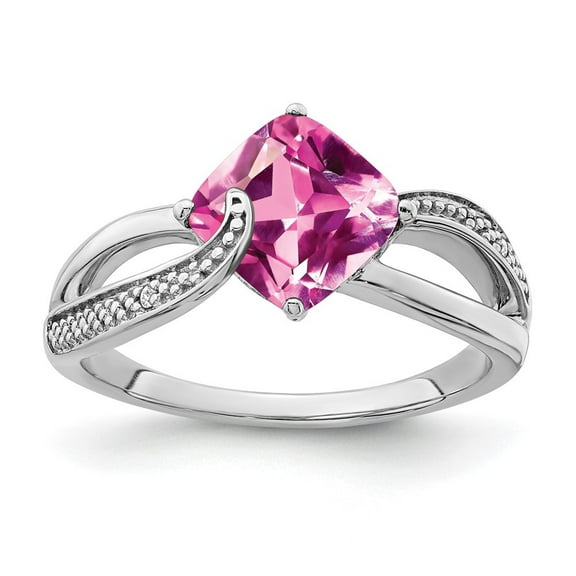 Auriga Fine Jewelry 925 Sterling Silver Rh-plated Created Pink Sapphire and Diamond Ring for Women Size 8