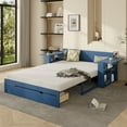 thumbnail image 5 of Full Size Daybed with Removable Desk, Wood Bed Frame with Storage Drawers, 4-in-1 Multifunctional Bed Frame with Side Table for Bedroom Apartment, Blue, 5 of 9