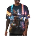 thumbnail image 2 of YueHuiYing Men's Easter Graphic T-Shirt Funny Bunny Egg Hunt Print Casual Short Sleeve Crew Neck Stretch Activewear Tee Navy 5XL, 2 of 6