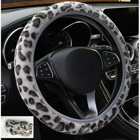 Leopard Print Wheel Steering Cover With Plush Elastic Section