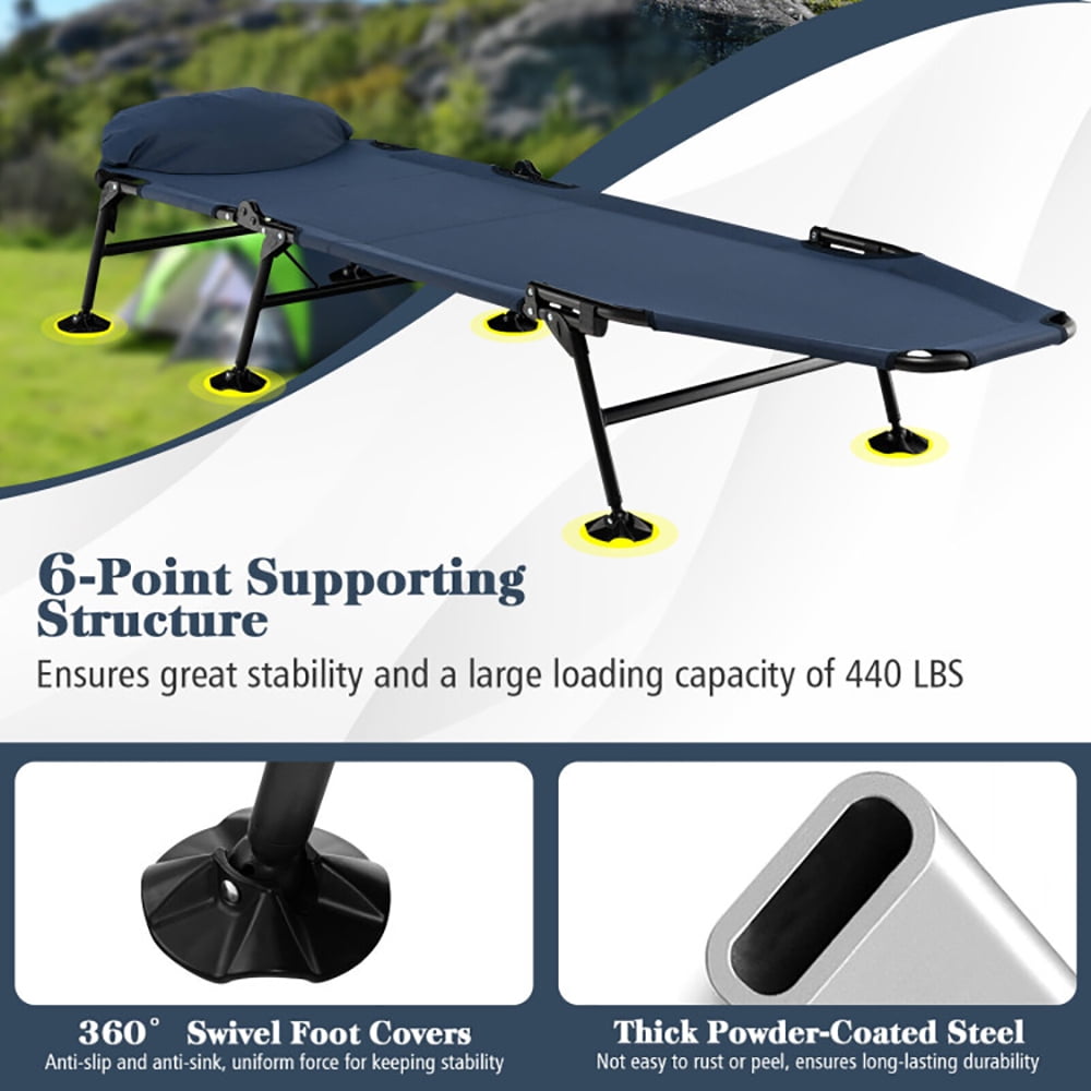 Aimee Lii Folding Camping Cot with Detachable Mattress and Adjustable Backrest, Outdoor Portable Camping Bed for Sleeping Hiking Travel, Navy