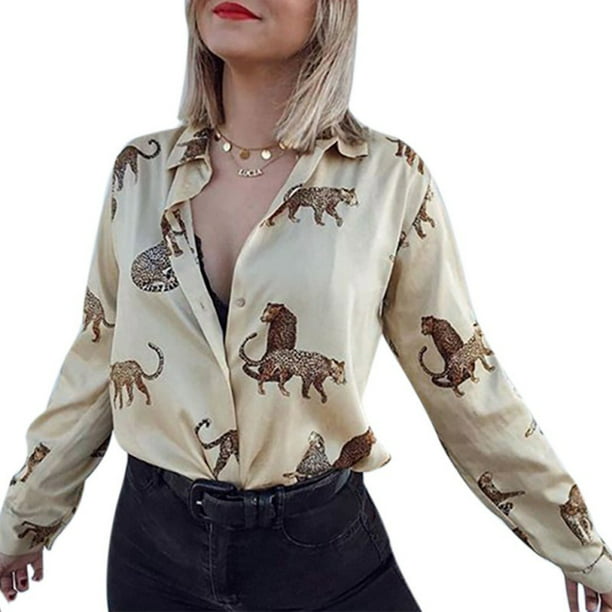 Leopard Animal Print Long-sleeved Shirt Top Women