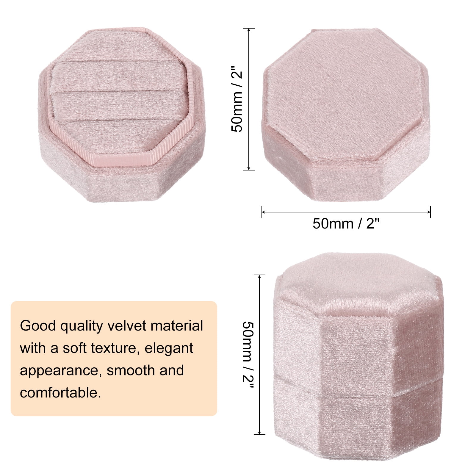 Unique Bargains Octagon Velvet Ring Box for Wedding Rings Light Pink