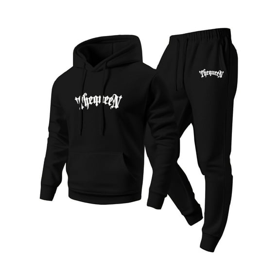 Men's Two Piece Hoodie and Sweatpants Set Casual Pullover Hooded Sweatshirt and Jogger Pants Outfit with Printed Lettering Design