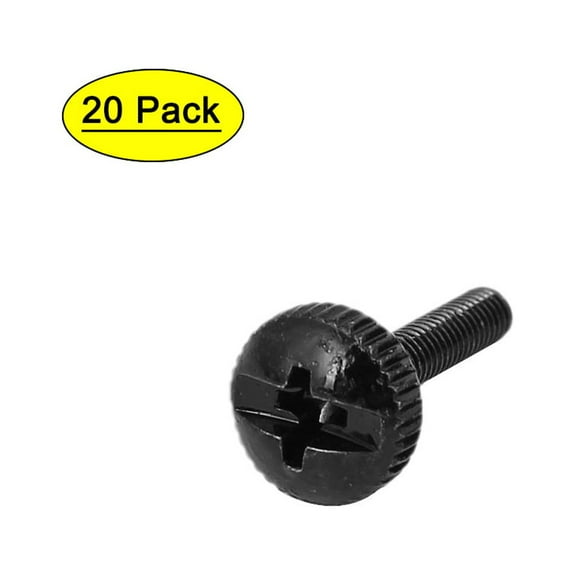 M3 x 12mm Knurled  Head Thumb Screw Black 20pcs for Computer PC Case