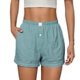 thumbnail image 2 of ZHOGXU Womens Casual Shorts Elastic Waist Plaid Print Button Front Comfortable Stretchy Lightweight Shorts With Pockets For Everyday Wear Mint Green S, 2 of 4