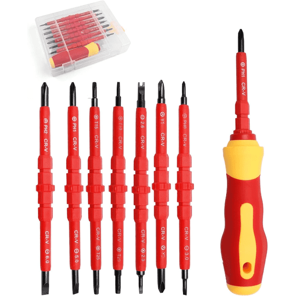 Charext 7 in 1 Insulated Screwdriver Set Magnetic Screwdriver Tool Kit Electrician Multifunctional Interchangeable Chrome Vanadium Screwdrivers New Handle Electrician Soft-Grip