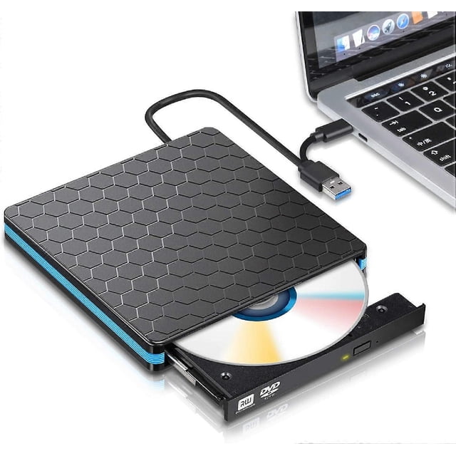 External DVD Drive, USB 3.0 Type C CD Drive, Dual Port DVD Player, Portable Optical Burner Writer Rewriter, High Speed Data Transfer