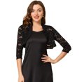 thumbnail image 1 of Cárdigan elegante con cuello con volantes Allegra K Top de encogimiento de hombros con encaje floral transparente Negro XXL, 1 of 5
