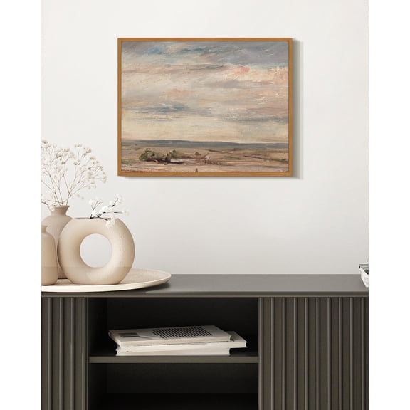 Drsoum Vintage Plain Landscape Wall Art 11x14in Natural Framed Classic Retro Countryside Prints Rustic Farmhouse Decorations for Living Room Bedroom