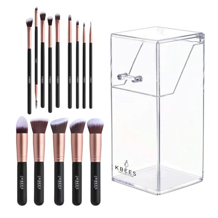 Makeup Brush Set and Clear Acrylic Beauty Organizer by Kbees Collection