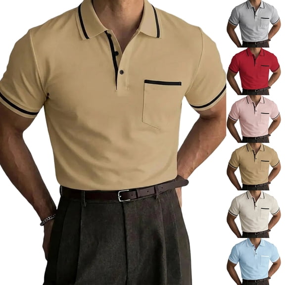 FRSASU Men's Short Sleeve Polo Shirt Outdoor Street Style Top with Pocket Design Casual Classic Fit Collared Golf Shirts Yellow