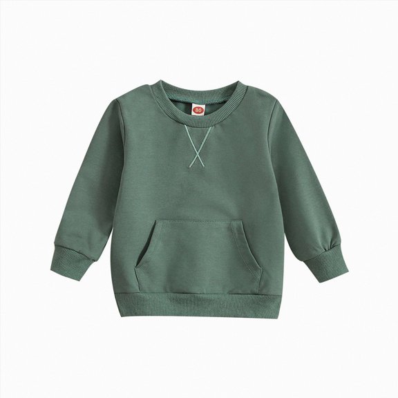 YDFCWXW Toddler Baby Boy Girl Long Sleeve Crewneck Pullover Sweatshirt Solid Casual Sweater Outfits (Green, 2-3 Years)