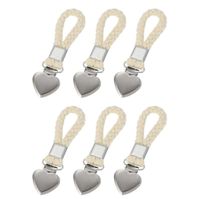 Uxcell 6 Pcs Clips para Toallas de Té con Lazo de Algodón para Colgar, Ganchos de Toalla de Metal de 4.3 Pulgadas, Perchas Multipropósito para Hogar Cocina Baño, Beige (Corazón)