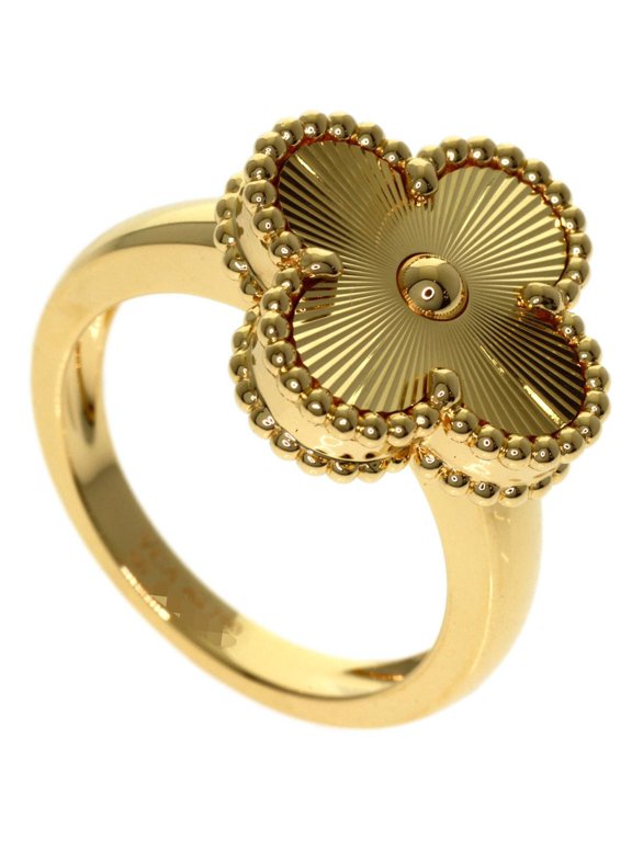 Pre-Owned Van Cleef & Arpels Vintage Alhambra Guilloche Ring #50, 18K Yellow Gold, Women's.