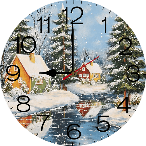 Eveokoki Wall Clock, Winter Landscape Silent Non Ticking Battery Operated Round Decorative Indoor Outdoor Clocks for Living Room Kitchen Bedroom Bathroom Patio 10"