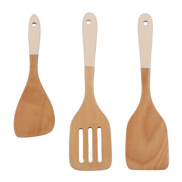 Juego de espátula de madera de 3 uds., juego de utensilios de cocina ligeros resistentes al calor para el hogar, cocina blanca