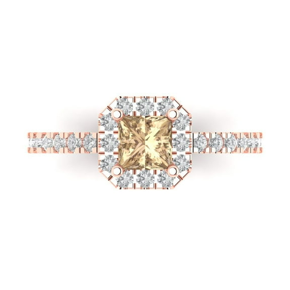 Clara Pucci 14K Rose Gold 0.89ct YellowMoissanite Halo Ring for Women
