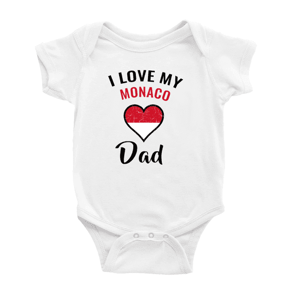 I Love My Monaco Dad Heart Flag Cute Baby Bodysuit Newborn Clothes Outfits (White, 3-6 Months)