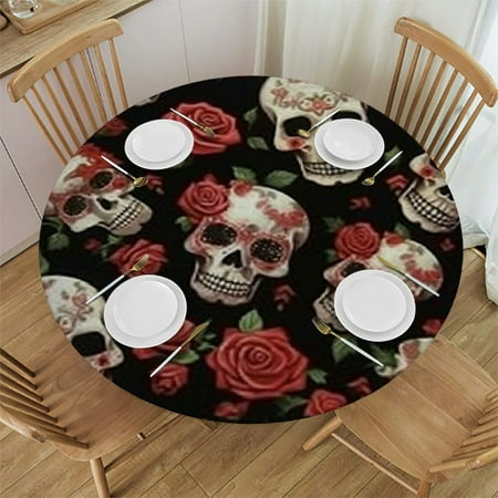 

BCIIG Skulls Roses Gothic Art Round Table Cover Stain Resistant & Washable Indoor Outdoor Tablecloth for Kitchen Dining Wedding Parties - Waterproof Fabric 100% Polyester 38 -42