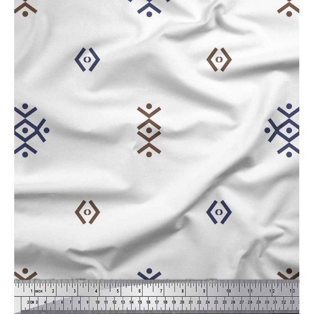 Soimoi Tissu Satin Modal Bleu Imprimé Butidar Jamdani au Mètre 42 Pouces de Large