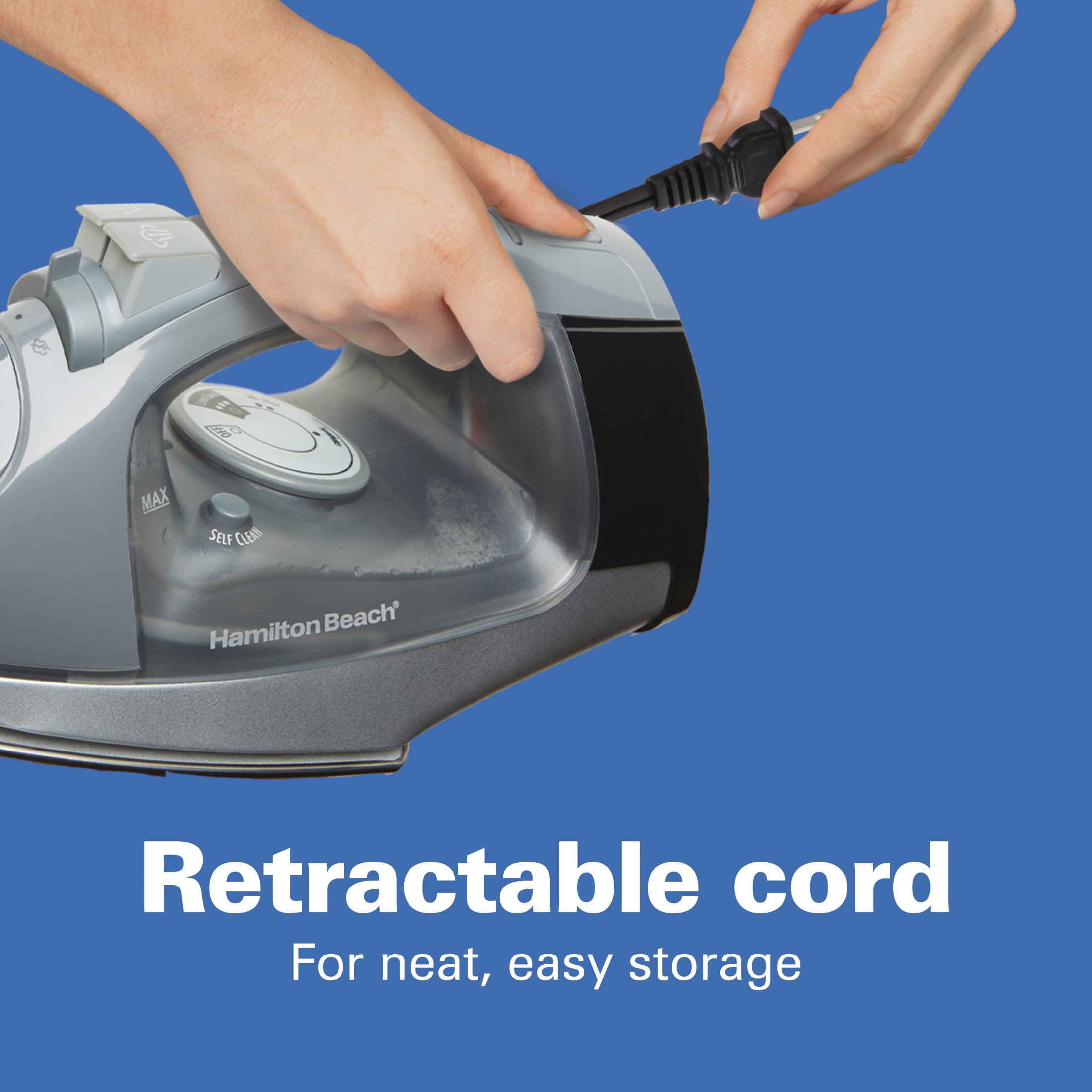 Hamilton Beach Clothing Iron, Steam Iron for Clothes with Stainless Steel Soleplate and Retractable Cord