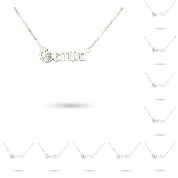 Qarigey Letra inglesa Doce Signo del zodiaco Collar de amistad Ins Cómodo Cadena de joyería delicada Colgante DIY Géminis Plata Géminis Plata 10piezas Qarigey CBP216314