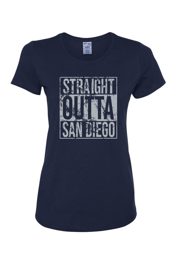 Straight Outta San Diego SD Fan | Fantasy Baseball Fans | Womens Sports Graphic T-Shirt, Navy, Medium
