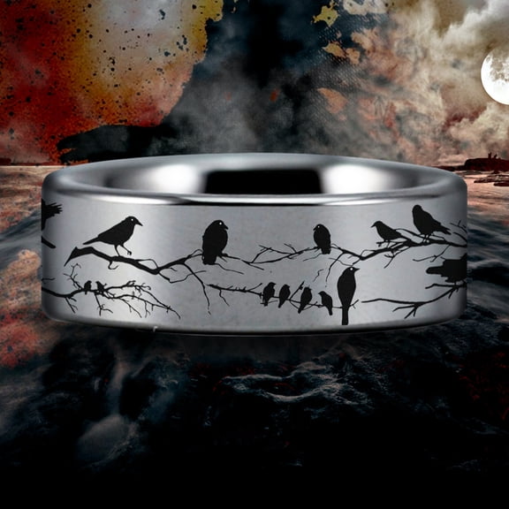 Raven and Branches Tungsten Carbide Ring