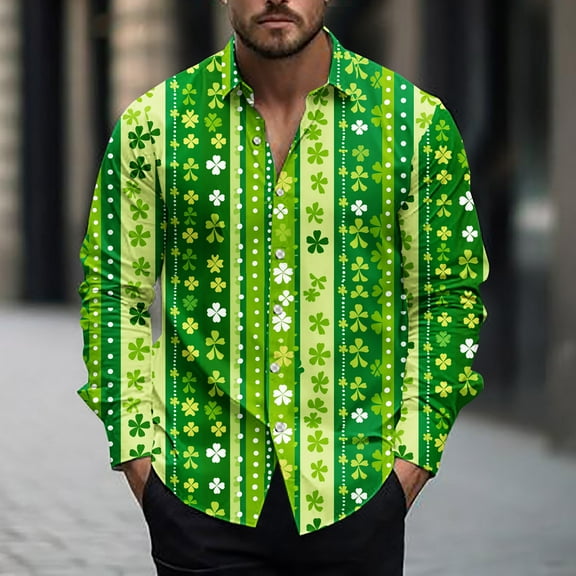 cllios Mens St Patricks Day Shirts Slim Fit Long Sleeve Dress Shirt Funny Shamrock Printed Lucky Tshirts Business Casual Button Up Party Tops
