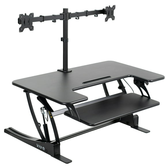 VIVO Black 36" Standing Desk Riser with Dual Monitor Stand for up to 30" Screens