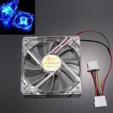 Blue Quad 4-LED Light Neon Clear 120mm PC Computer Case Cooling Fan