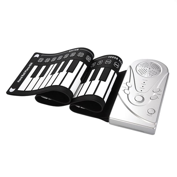 Piano enrollable portátil de 49 teclas con 8 modos de batería y batería recargable, ideal para niños y principiantes, embalaje plateado claro de luna