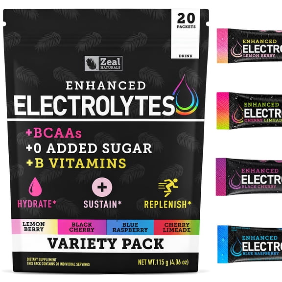 Zealot Electrolyte Stick Packs - 20 Packets | Keto Electrolytes | Zero Sugar | Variety Pack