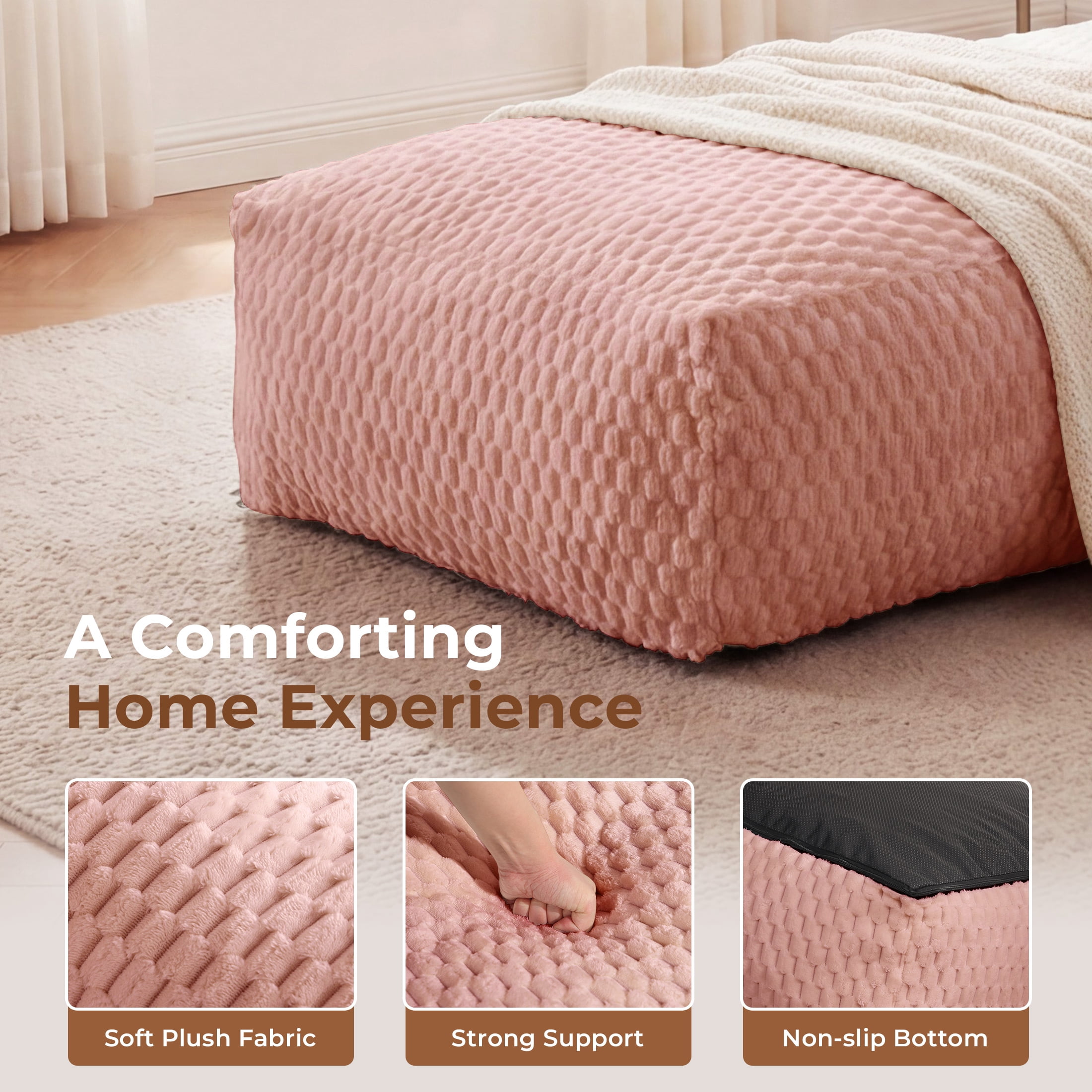 Poshby Big Bean Bag Lounger Chair for Adults, Large Flannel Plush Beanbag Sofa Chair for Living Room or Bedroom, Pink
