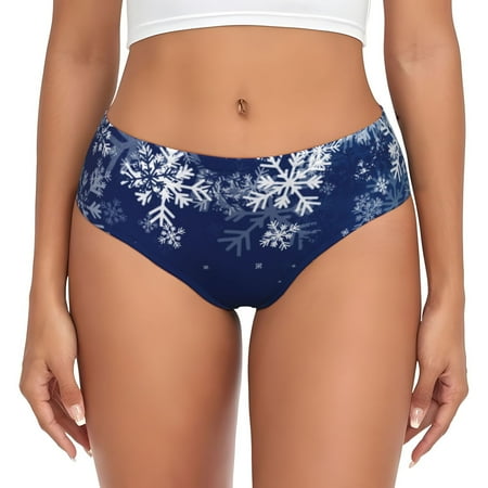 Uemuo Christmas Blue Pattern Women s Cotton Underwear Full Coverage Briefs Soft Stretchy Breathable Underwear Brief-XX-Large