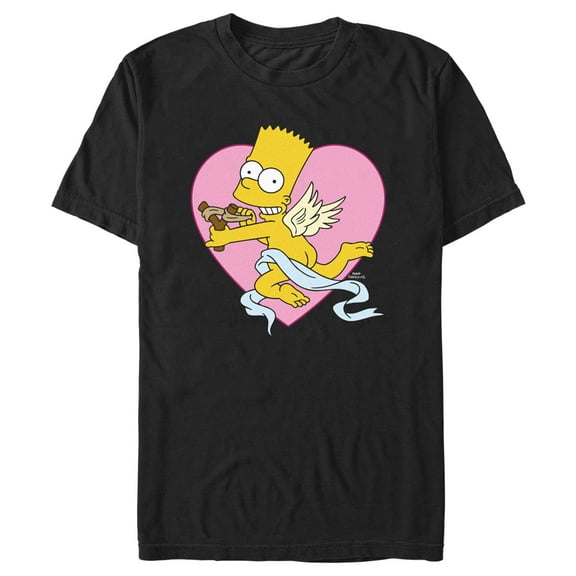 Men's The Simpsons Valentine's Day Cupid Bart Graphic Tee Black Medium