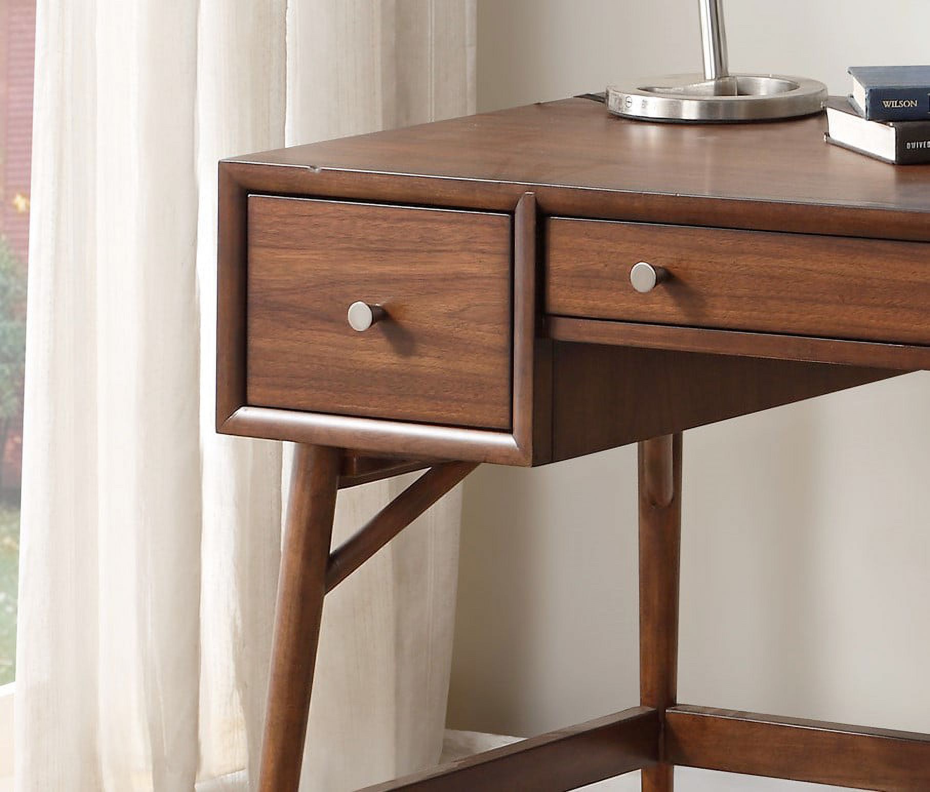 Writing Desk Storage Drawers Nickel Knob Hardware Walnut Veneer Wood Furniture